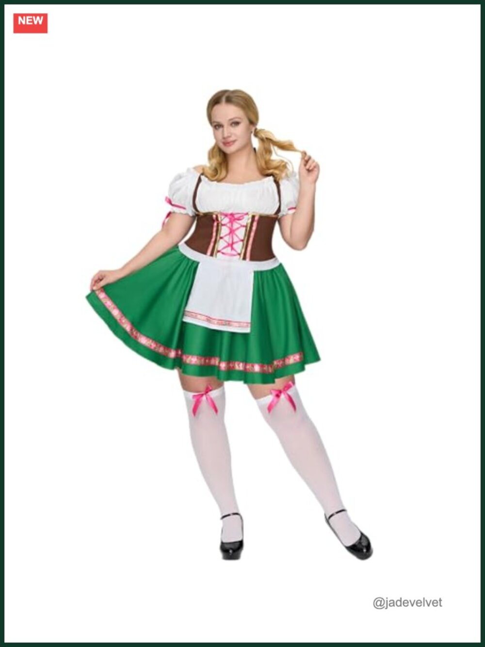 Plus Size Oktoberfest Dress, Bavarian Beer Girl Costume Set with Thigh High
